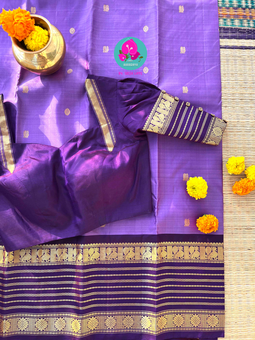 Royal Lavender Cotton Saree with Heritage Elephant Zari Border