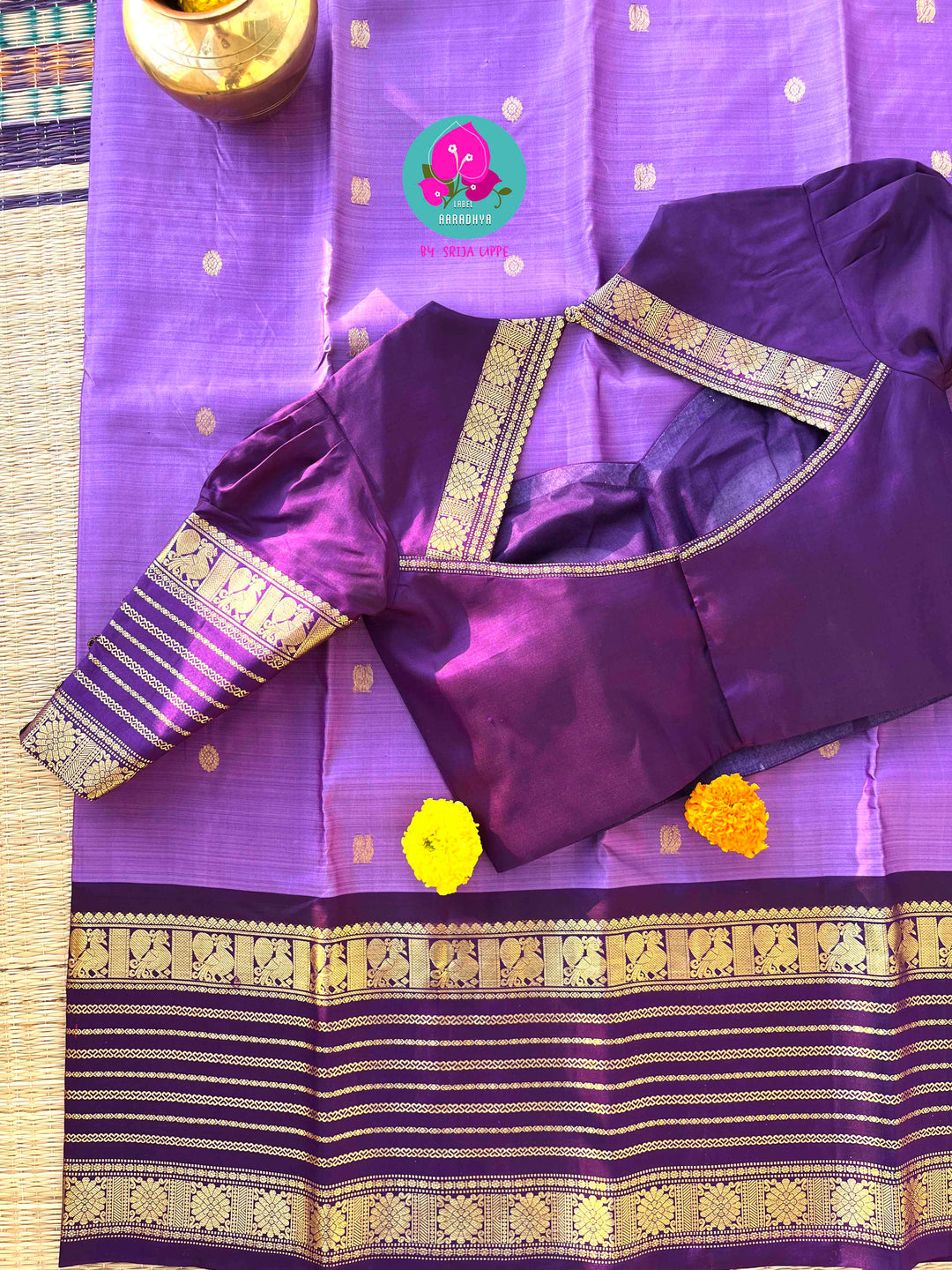 Royal Lavender Cotton Saree with Heritage Elephant Zari Border
