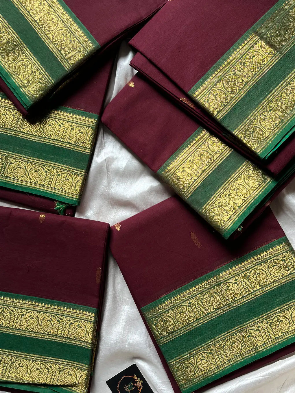 Royal Maroon Cotton Saree with Emerald Zari Heritage Border