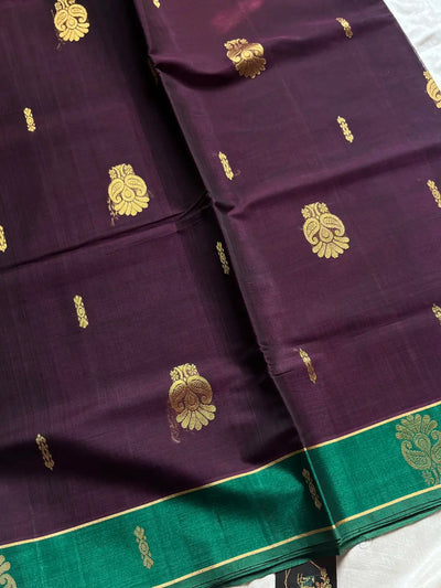 Royal Plum Cotton Saree with Emerald Zari Border