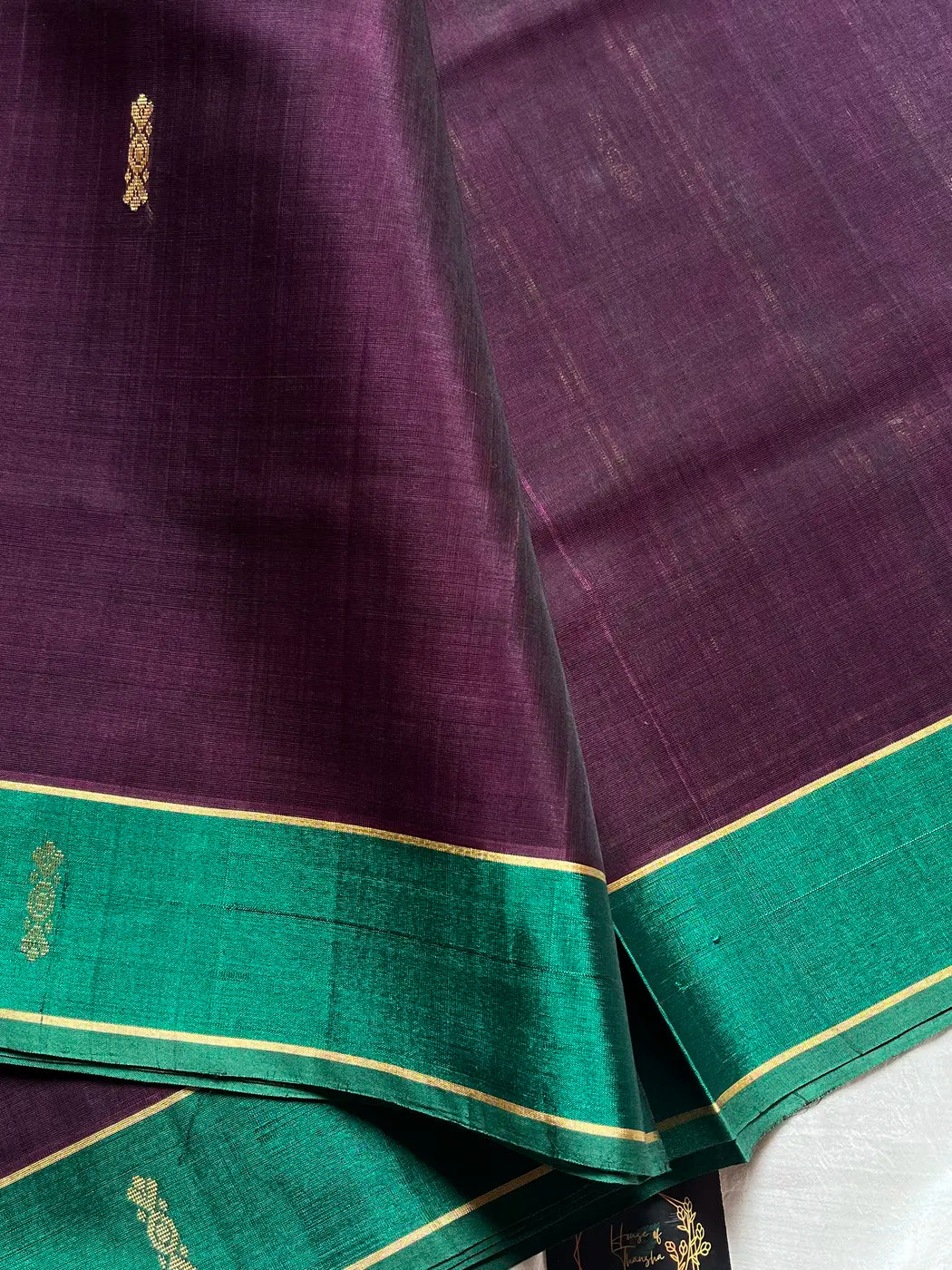 Royal Plum Cotton Saree with Emerald Zari Border