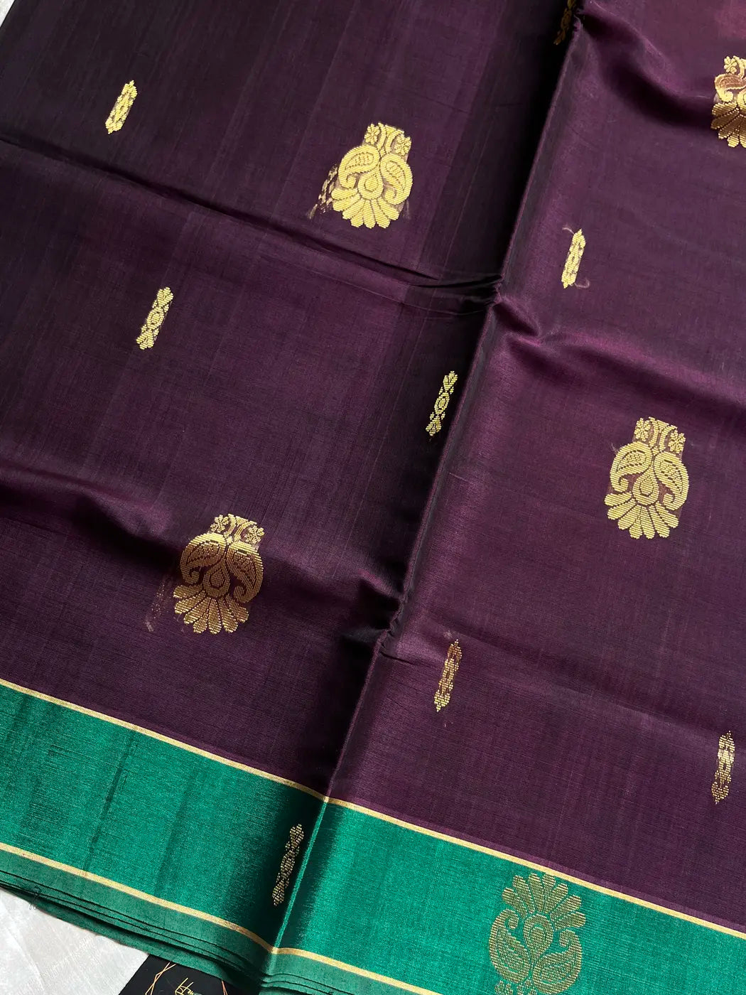 Royal Plum Cotton Saree with Emerald Zari Border