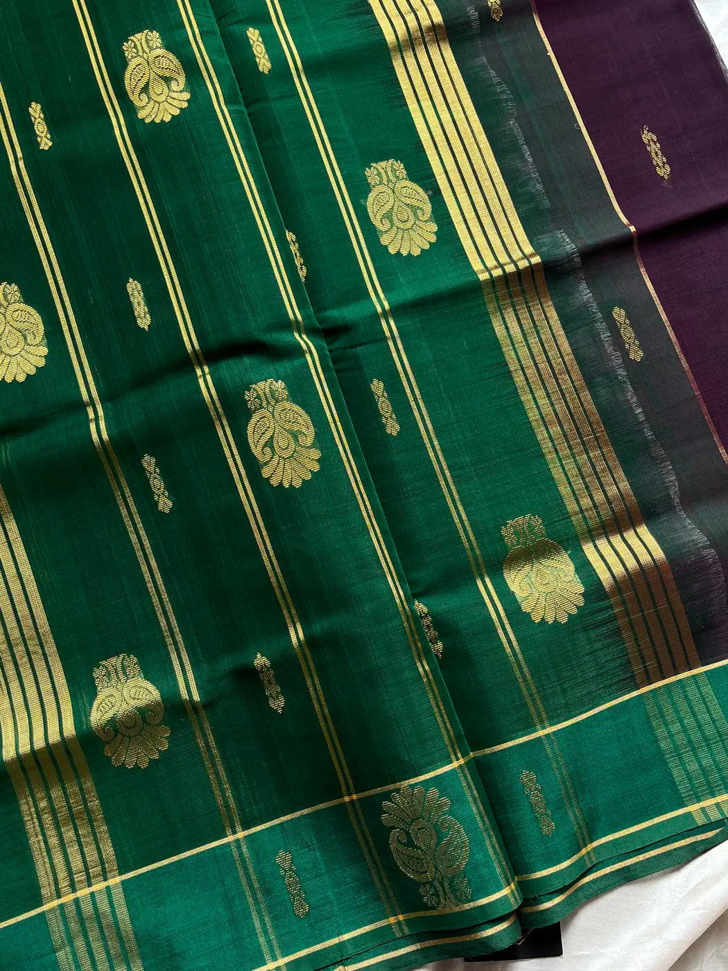 Royal Plum Cotton Saree with Emerald Zari Border
