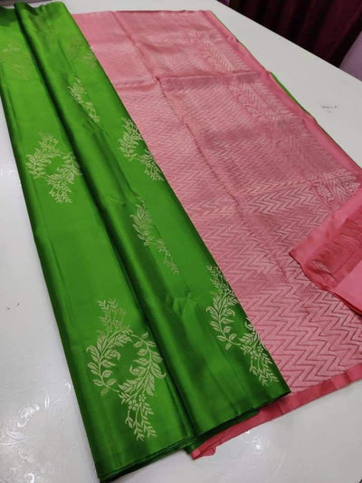 Designer Mehndi Soft Silk Saree With Glowing Blouse Piece