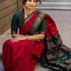 Woebegone Red Soft Silk Saree With Opulent Blouse Piece