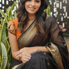 Flamboyant Black Cotton Silk Saree With Staring Blouse Piece