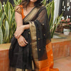 Flamboyant Black Cotton Silk Saree With Staring Blouse Piece