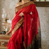 Classy Red Cotton Silk Saree With Designer Blouse Piece
