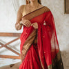 Classy Red Cotton Silk Saree With Designer Blouse Piece