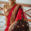 Classy Red Cotton Silk Saree With Designer Blouse Piece