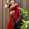 Blooming Red Cotton Silk Saree With Wonderful Blouse Piece