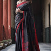 Imbrication Black Cotton Silk Saree With Scintilla Blouse Piece
