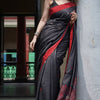 Imbrication Black Cotton Silk Saree With Scintilla Blouse Piece