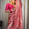 Attractive Peach Soft Silk Saree With Jazzy Blouse Piece