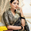 Blissful Black Soft Silk Saree With Angelic Blouse Piece