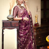 Preferable Wine Soft Silk Saree With Ethnic Blouse Piece