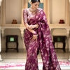 Preferable Wine Soft Silk Saree With Ethnic Blouse Piece