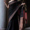 Entrancing Black Soft Silk Saree With Brood Blouse Piece