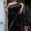 Entrancing Black Soft Silk Saree With Brood Blouse Piece