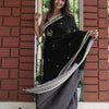 Twirling Black Cotton Silk Saree With Opulent Blouse Piece