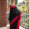 Beautiful Black Cotton Silk Saree With Designer Blouse Piece