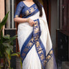 Flattering Off White Soft Silk Saree With Girlish Blouse Piece