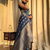 Amazing Navy Blue Soft Silk Saree With Hypnotic Blouse Piece