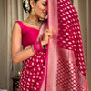 Outstanding Dark Pink Soft Banarasi Silk Saree With Desiring Blouse