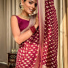 Vestigial Wine Soft Banarasi Silk Saree With Embrocation Blouse
