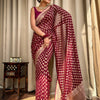 Vestigial Wine Soft Banarasi Silk Saree With Embrocation Blouse
