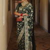 Adorable Dark Green Soft Silk Saree With Blissful Blouse Piece