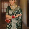Adorable Dark Green Soft Silk Saree With Blissful Blouse Piece