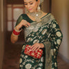 Adorable Dark Green Soft Silk Saree With Blissful Blouse Piece