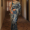 Desultory Navy Blue Soft Silk Saree With Lissome Blouse Piece