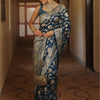 Desultory Navy Blue Soft Silk Saree With Lissome Blouse Piece