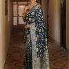 Desultory Navy Blue Soft Silk Saree With Lissome Blouse Piece