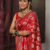 Sumptuous Red Soft Silk Saree With Symmetrical Blouse Piece