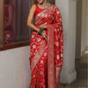 Sumptuous Red Soft Silk Saree With Symmetrical Blouse Piece