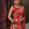 Sumptuous Red Soft Silk Saree With Symmetrical Blouse Piece