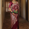 Enamoring Wine Soft Silk Saree With Eclat Blouse Piece
