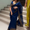 Demure Navy Blue Cotton Silk Saree With Glamorous Blouse Piece