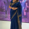 Demure Navy Blue Cotton Silk Saree With Glamorous Blouse Piece