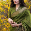 Lissome Green Cotton Silk Saree With Ratatouille Blouse Piece