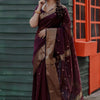 Gleaming Wine Cotton Silk Saree With Serendipity Blouse Piece