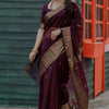 Gleaming Wine Cotton Silk Saree With Serendipity Blouse Piece