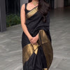 Appealing Black Soft Silk Saree With Prominent Blouse Piece