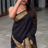 Appealing Black Soft Silk Saree With Prominent Blouse Piece