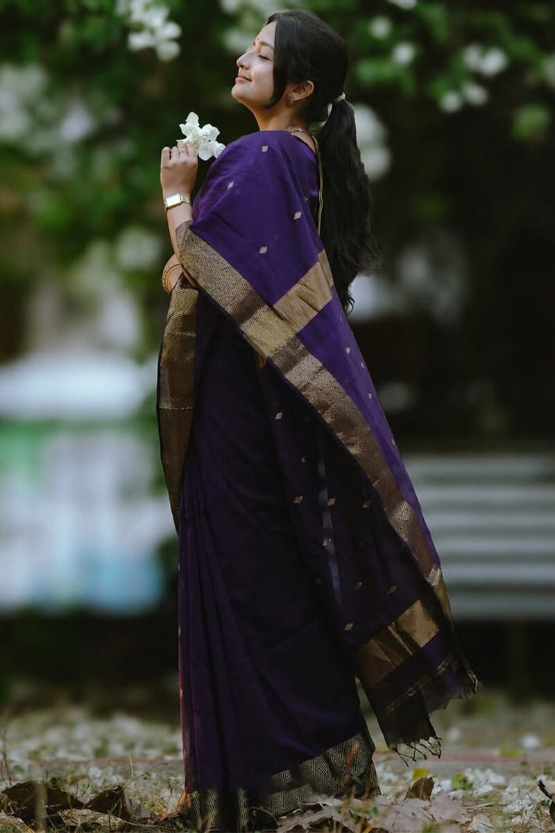 Opulent Purple Cotton Silk Saree With Radiant Blouse Piece