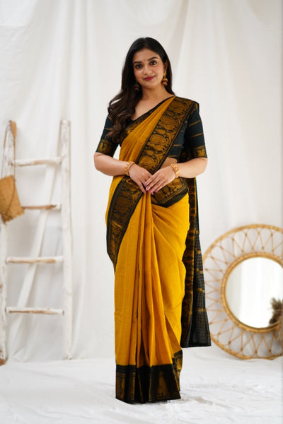 Snazzy Mustard Soft Silk Saree With Engaging Blouse Piece