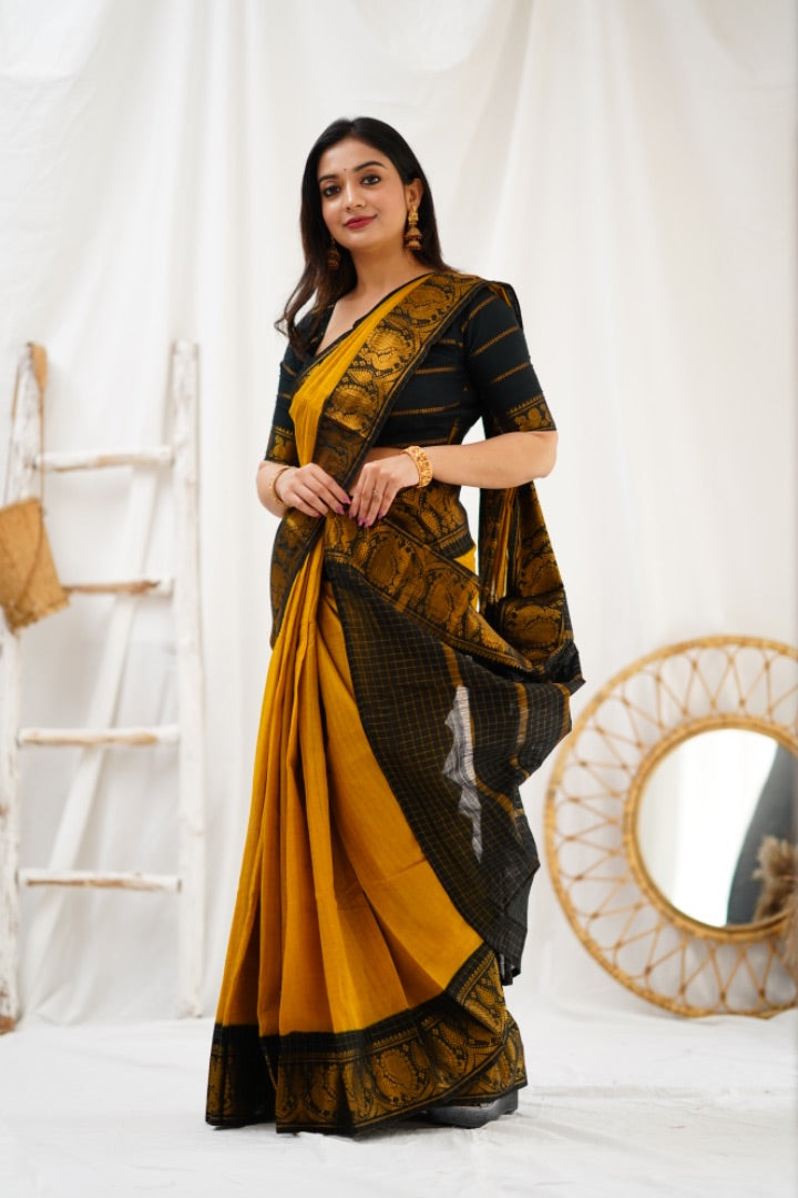 Snazzy Mustard Soft Silk Saree With Engaging Blouse Piece